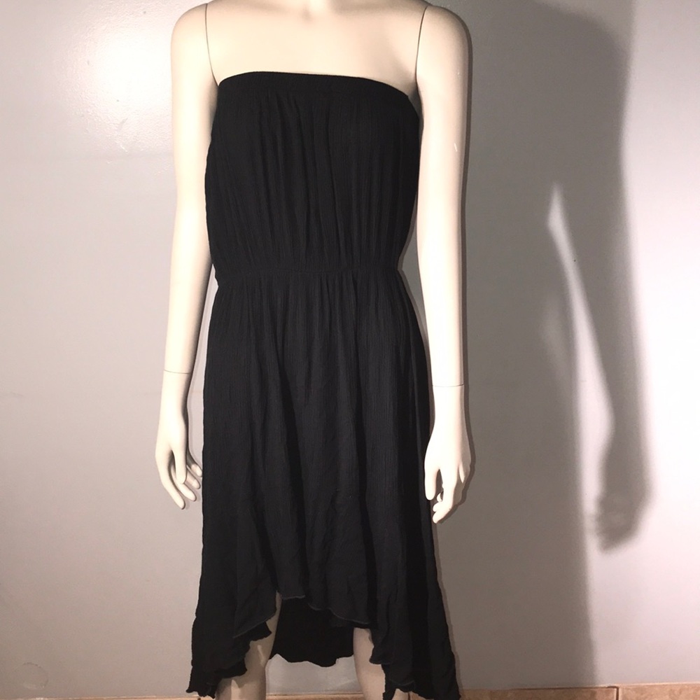 Ruffle Hem Shirred Bodice Solid Tube Hi low dress swim cover up